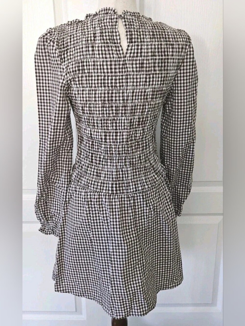CUPSHE Brown Gingham Smocked Puff Sleeve Mini Dress NWT M - Picture 4 of 9